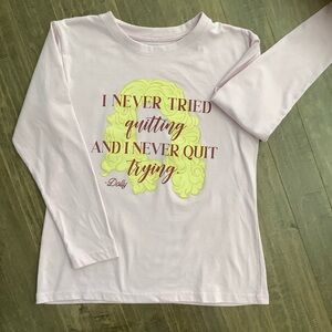 Dolly Parton Pink Long Sleeve Shirt with Motivational Print, S
